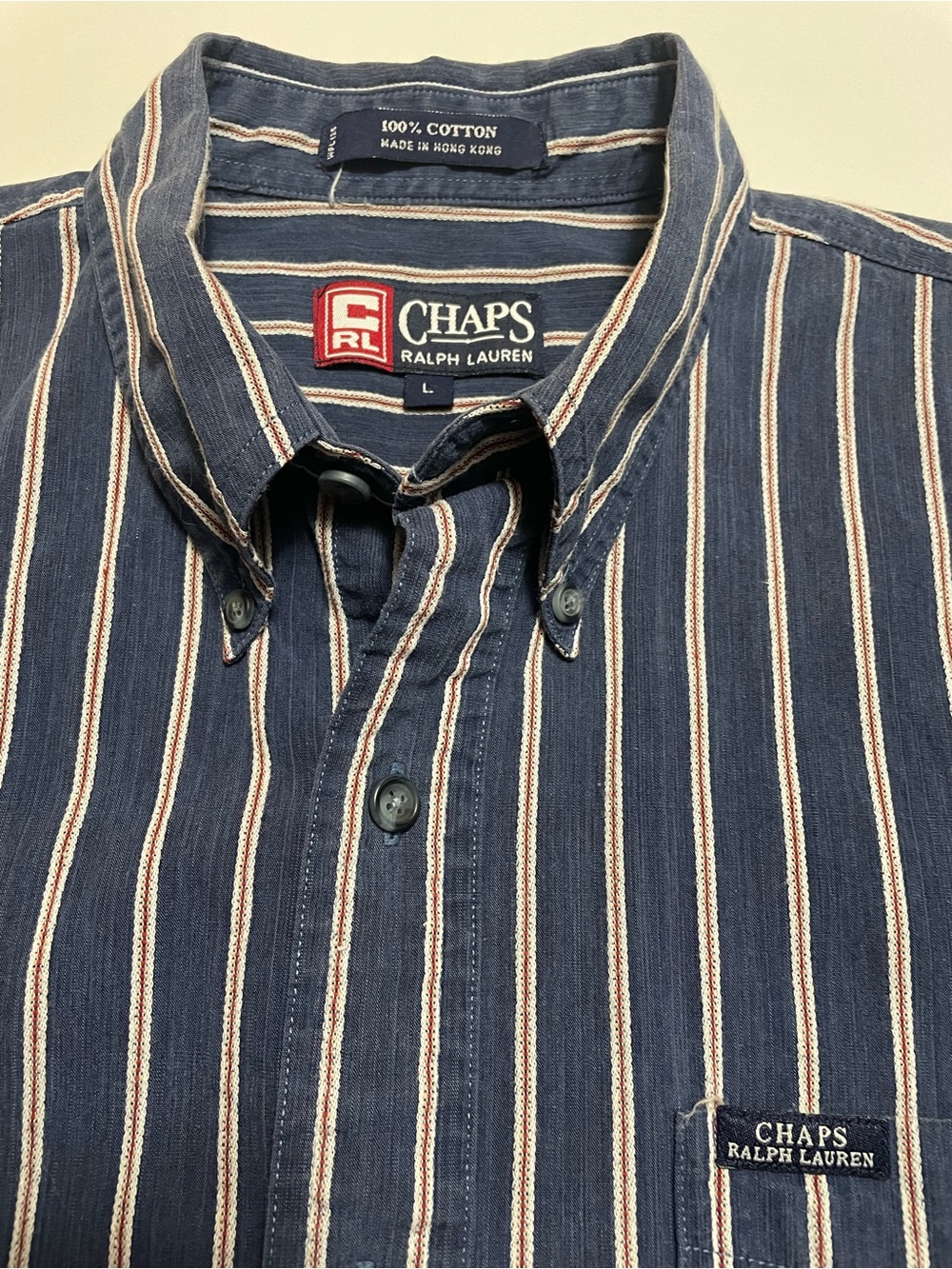 Ralph Lauren Polo Men’s Navy Cotton Striped Short-Sleeve Button-Down Shirt L - Picture 3 of 5